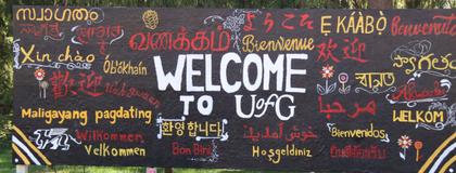 Welcome to U of G painted in different languages