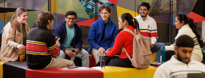 Students talking outside the LINC